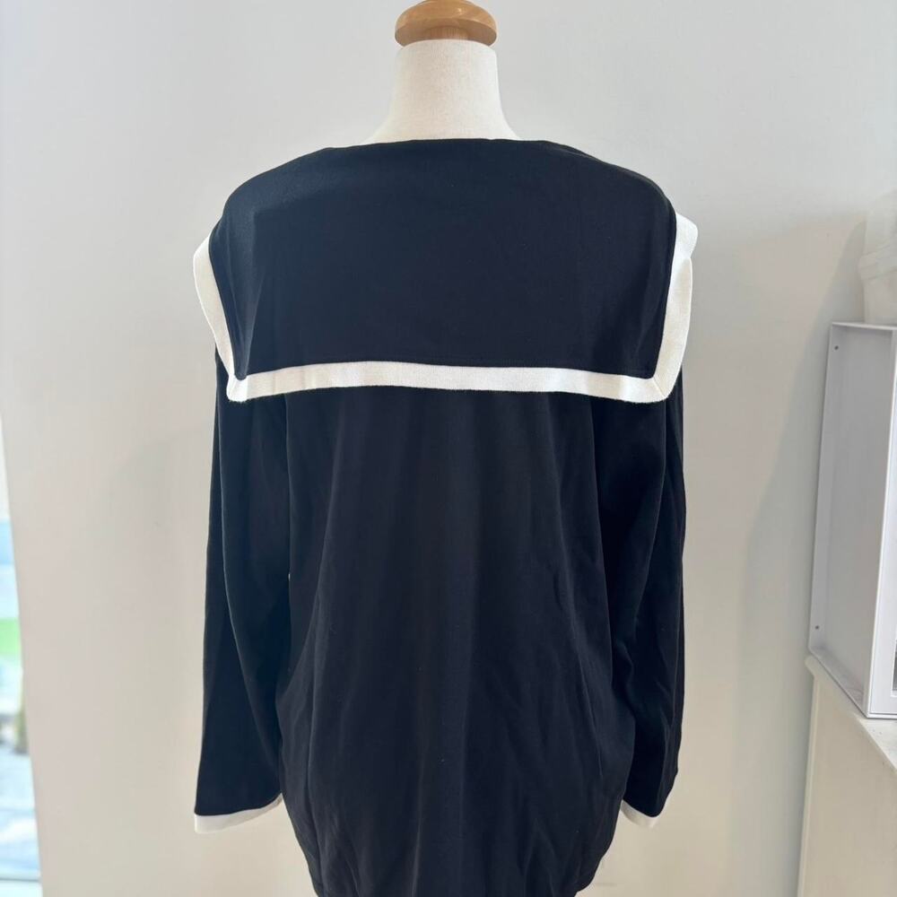 Nina Leonard Black Preppy Long Sleeve Flattering Top with Cape Sz 1X NWT - Picture 3 of 5